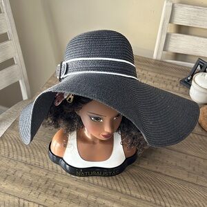 Black Wide Brim Hat with White Trim